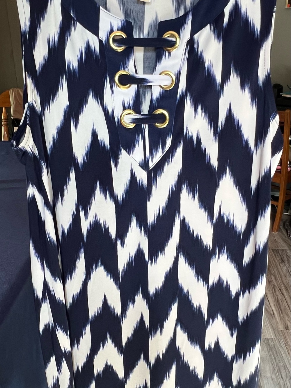 Michael Kors Navy and White Lace-Up Chevron Dress